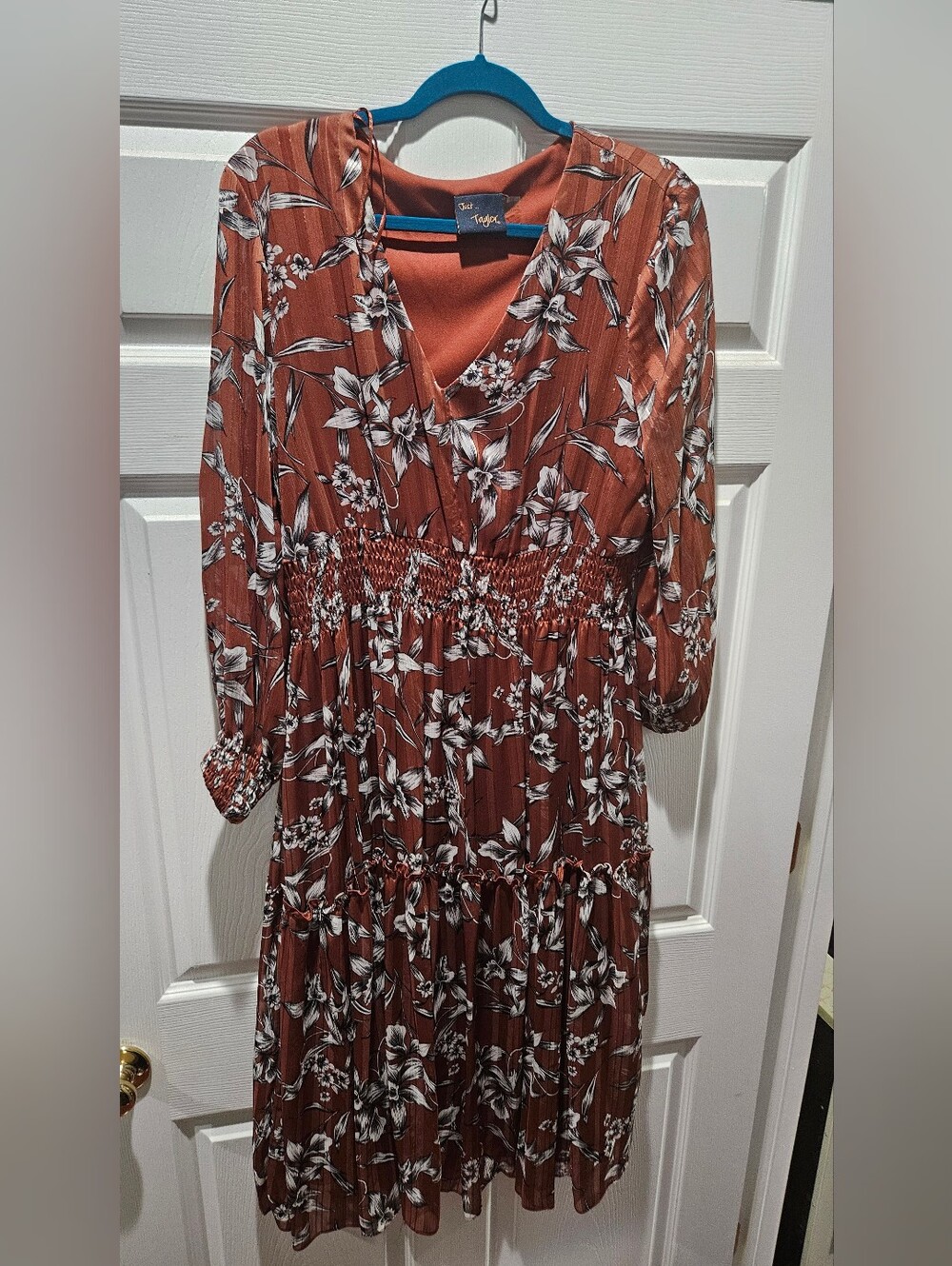 Just...Taylor Rust Floral Smocked Midi Dress Size 14 Boho